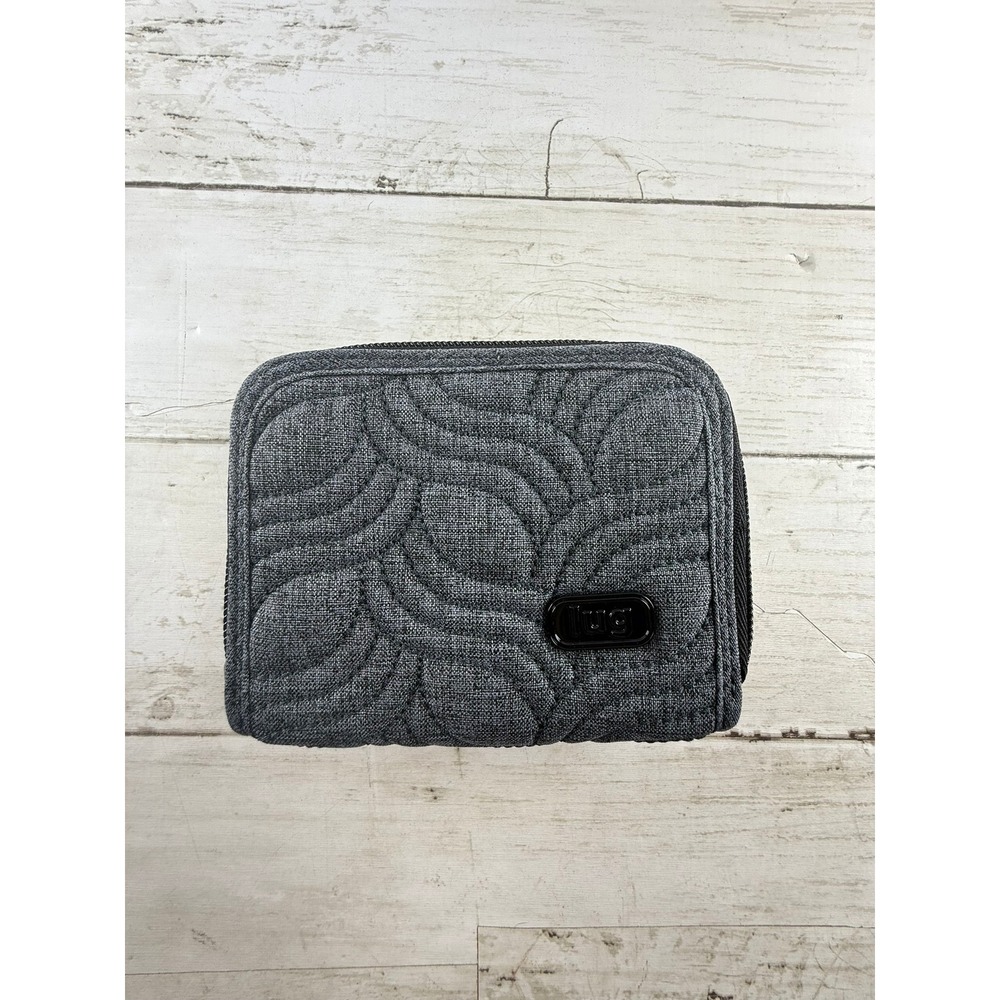 Lug Splits RFID Protected Compact Wallet Heather Grey Quilted Zip Around